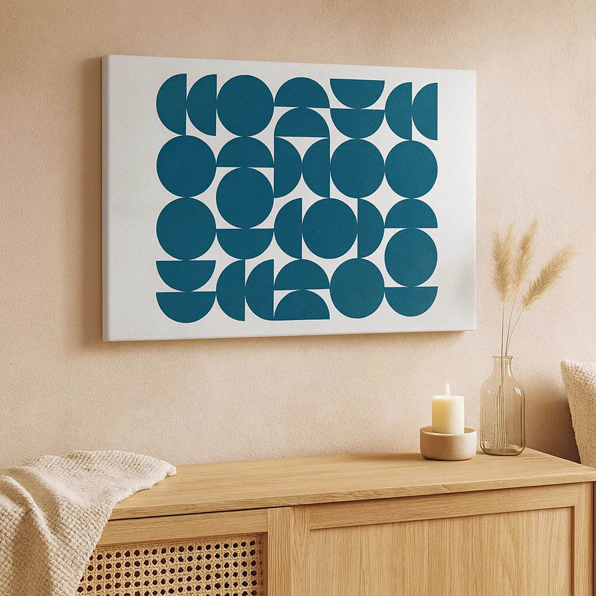 Vászonkép - Geometriai alakzatok sötétkék árnyalatokban fehér alapon - 70x50cm - Körök és félkörök - Modern fali dekoráció nappalihoz és hálószobához ARTTOR