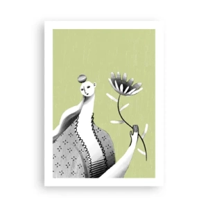 Poszter - Modernista portré - virágot tartva - 50x70 cm