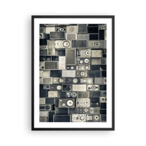 Poszter fehér keretben - Szürke árnyalatú hangszórók kollázsa - 50x70cm - És minden rendben van - Modern fali dekoráció nappalihoz és hálószobához ARTTOR