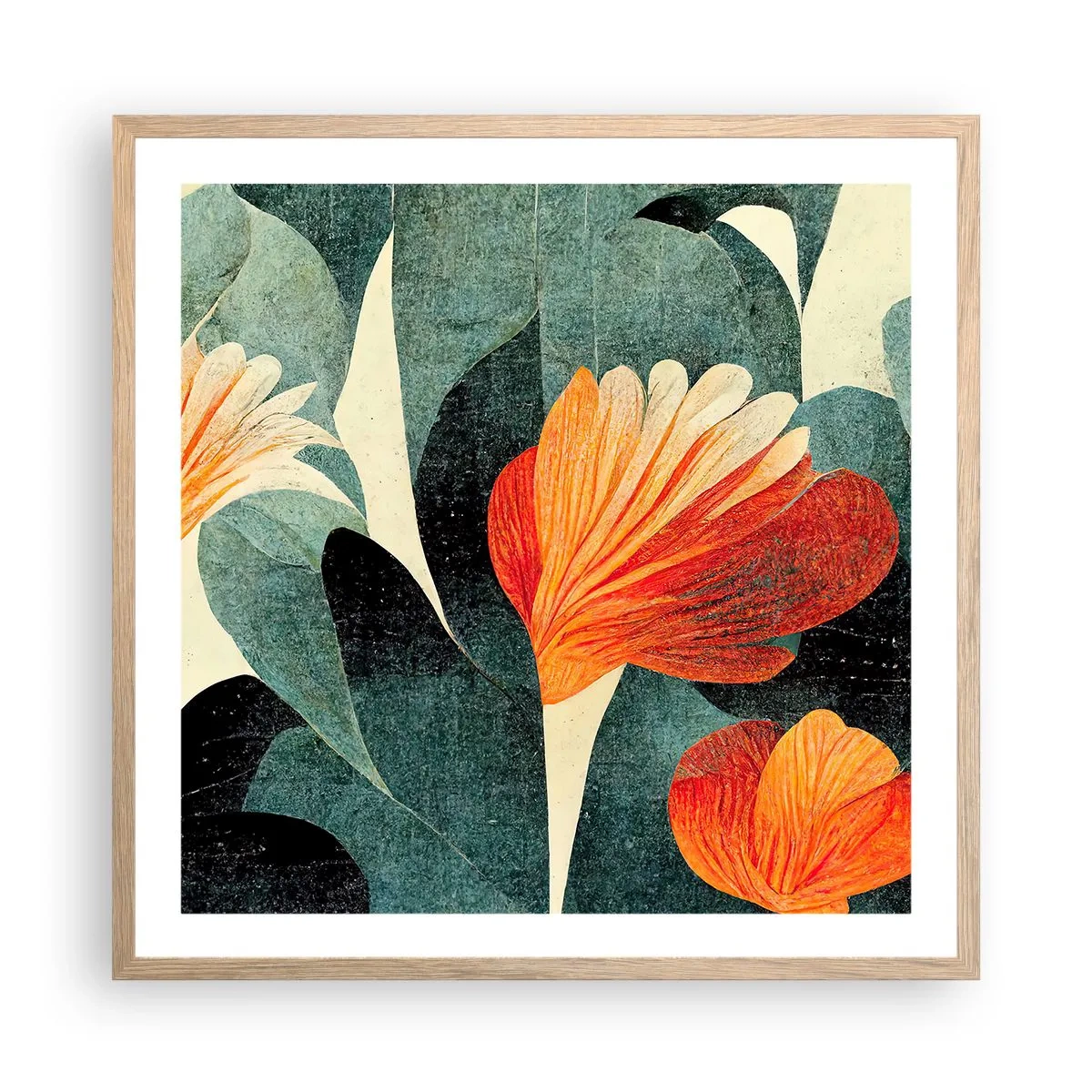 Poszter világos tölgy keretben - A trópusok forrósága és a zöldellő hűvösség - 60x60 cm