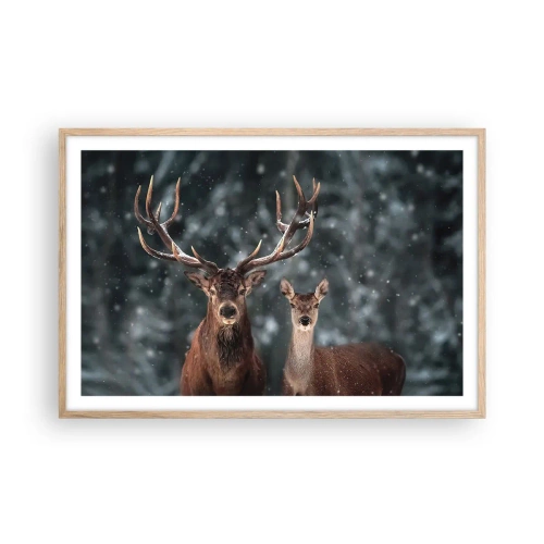 Poszter világos tölgy keretben - Az erdő ura a feleségével - 91x61 cm