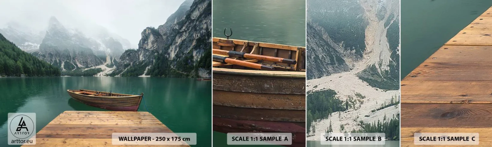 Fotótapéta Minta Öntapadós Deluxe Sticker - "És a homlok büszke sziklái" - Tájkép, Hegyek, Tó - 100x30 cm