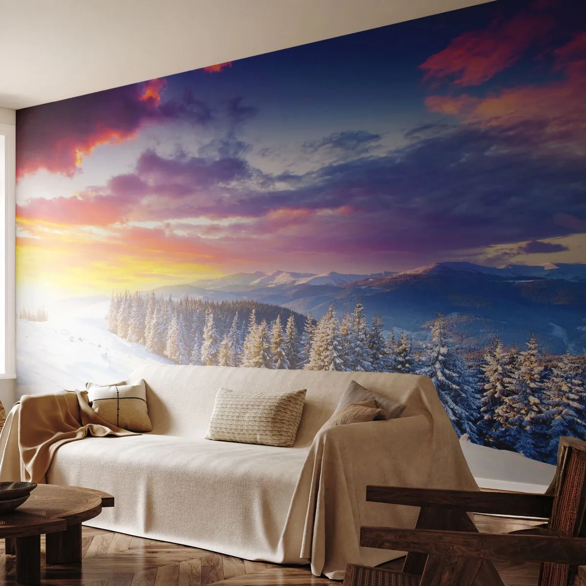 Fotótapéta Premium Canvas - Fényes nappal - Tájkép, Hegyek, Téli - 350x256 cm