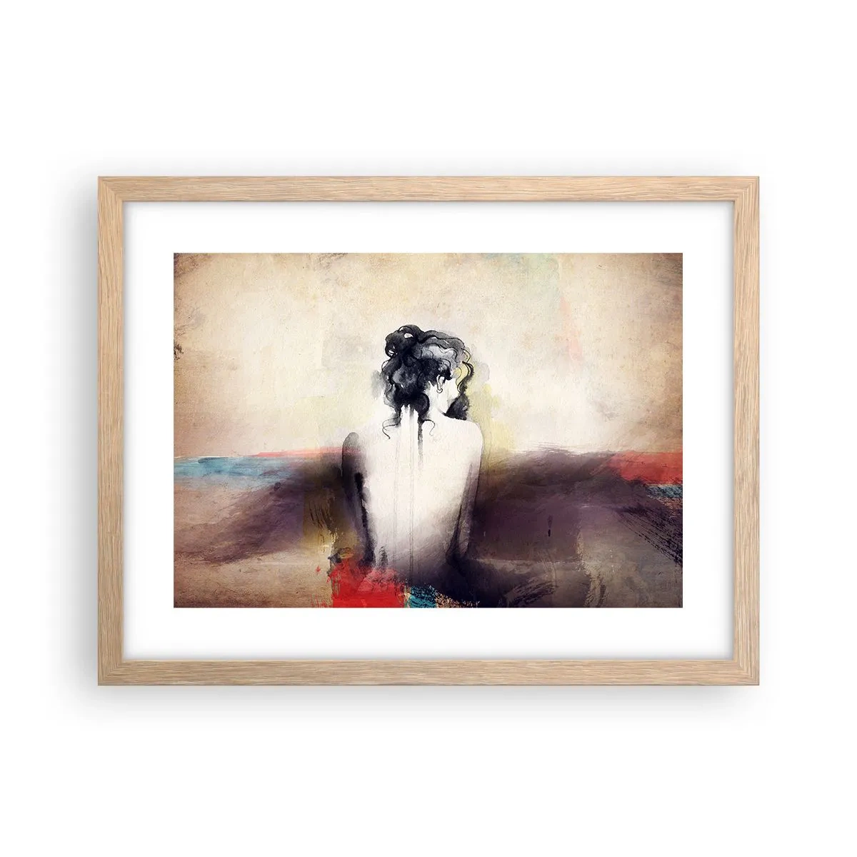 Poszter világos tölgy keretben - Sima vonalak, ovális formák - 40x30 cm
