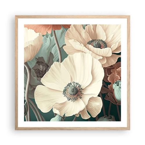 Poszter világos tölgy keretben - Pipacsok suttogása - 60x60 cm