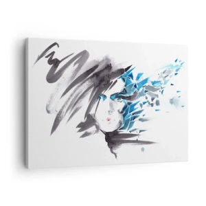 Vászonkép - Művészi akvarell arcfestés kék díszítéssel - 70x50cm - Érzéki portré szürkében és kékben - Modern fali dekoráció nappalihoz és hálószobához ARTTOR
