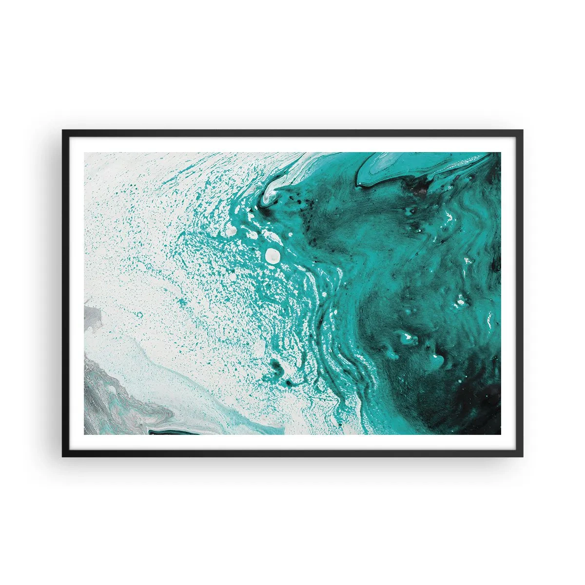 Poszter fehér keretben - Elolvadni fehérben és türkizben  - 100x70 cm