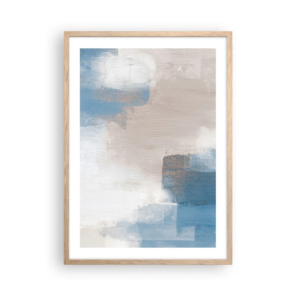 Poszter világos tölgy keretben - Rózsaszín absztrakció egy kék fátyol mögött - 50x70 cm