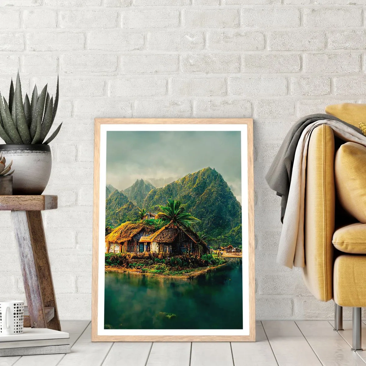 Poszter világos tölgy keretben - Trópusi paradicsom - 50x70 cm