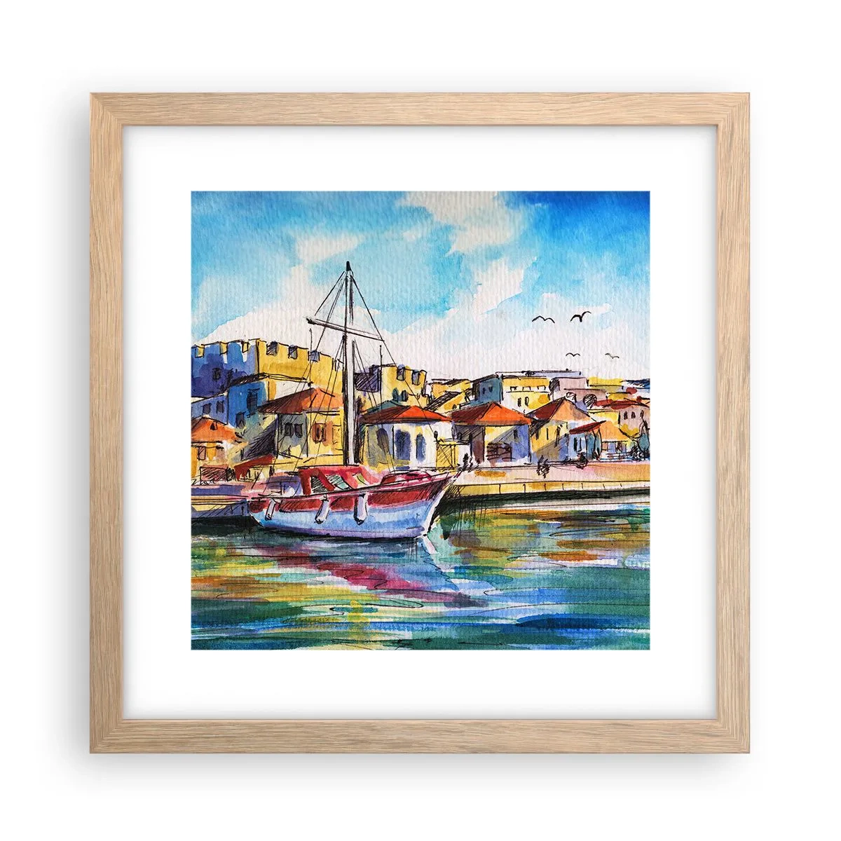 Poszter világos tölgy keretben - Szivárványos délután - 30x30 cm