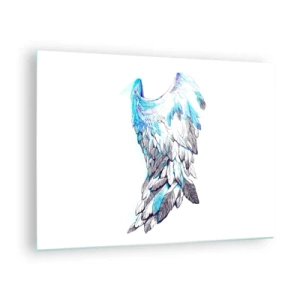 Üveg kép - Angyalszárnyak kék és szürke árnyalatokban - 70x50cm - Szükségem van szárnyakra - Modern fali dekoráció nappalihoz és hálószobához ARTTOR
