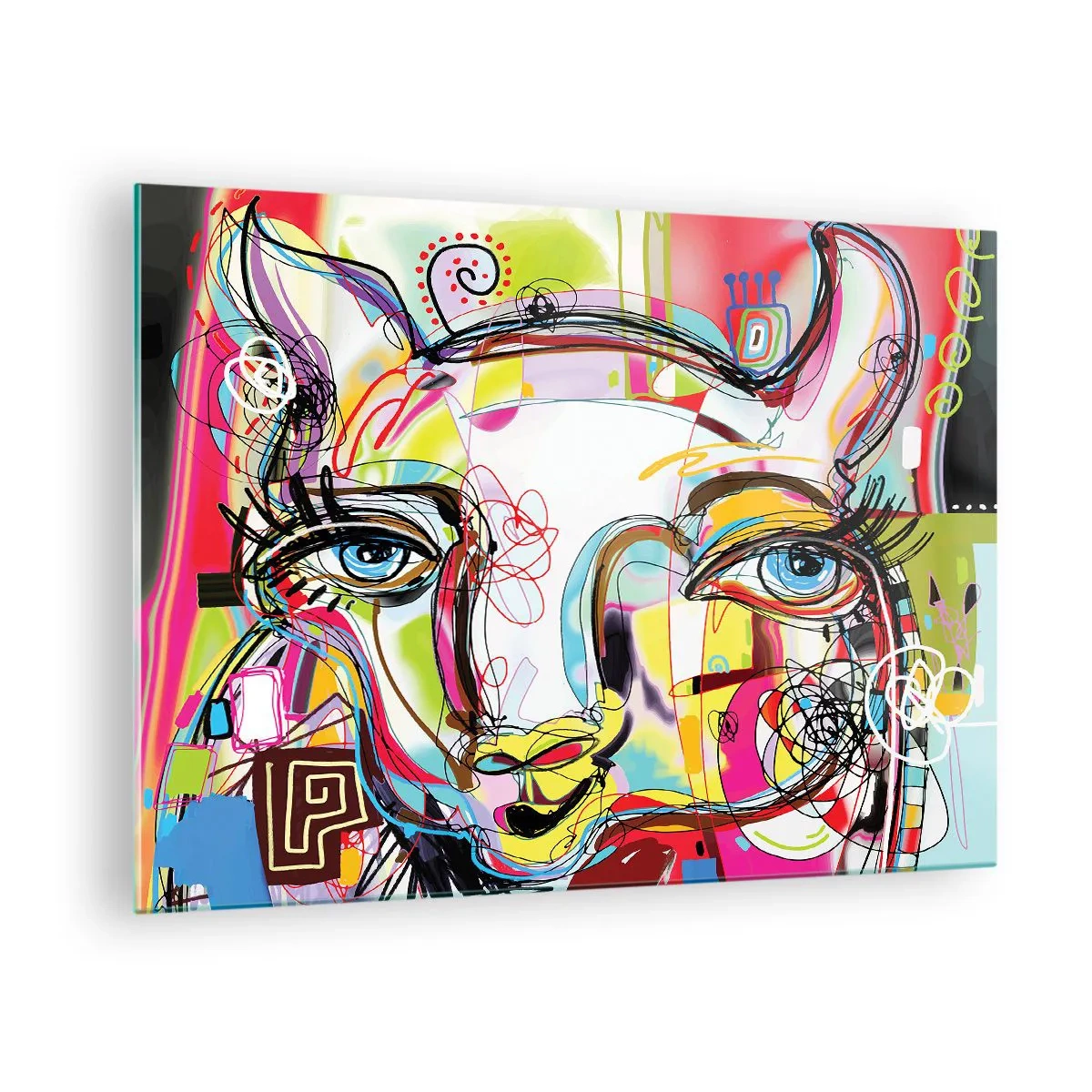 Üveg kép - Egy macska arcának absztrakt képe színes művészi kifejezésben - 70x50cm - A macska természetének gazdagsága - Modern fali dekoráció nappalihoz és hálószobához ARTTOR