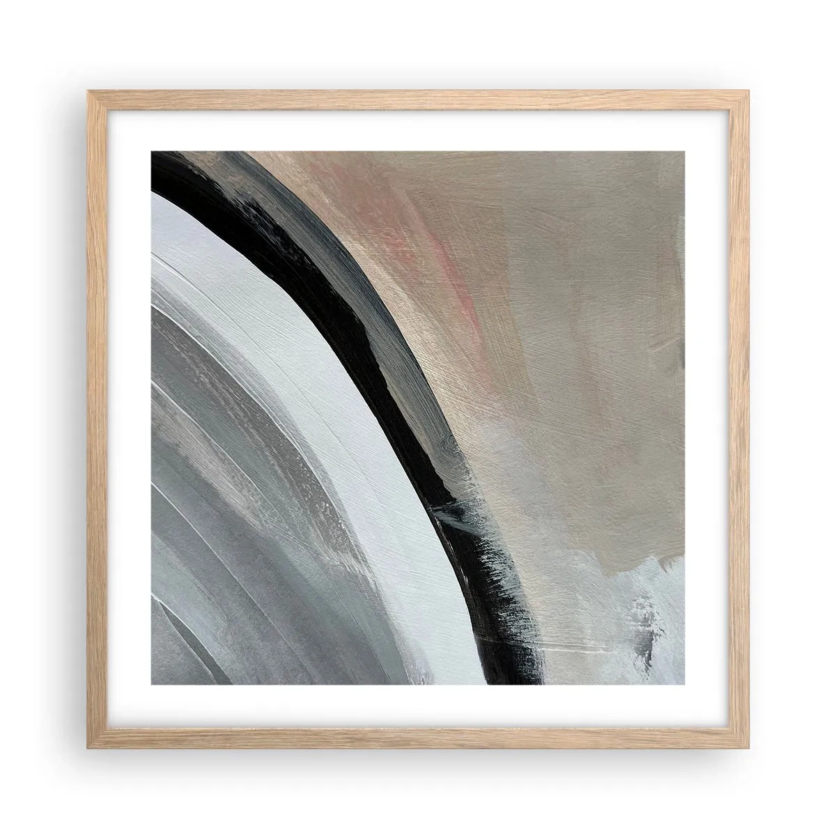 Poszter világos tölgy keretben - Kompozíció: a fekete és szürke íve - 50x50 cm