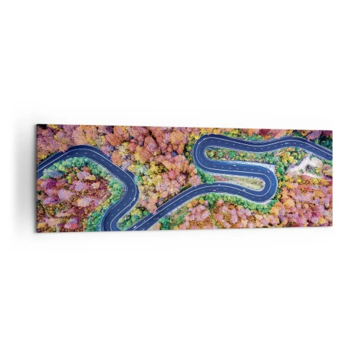 Vászonkép - Kanyargós út az erdőn keresztül - 160x50 cm