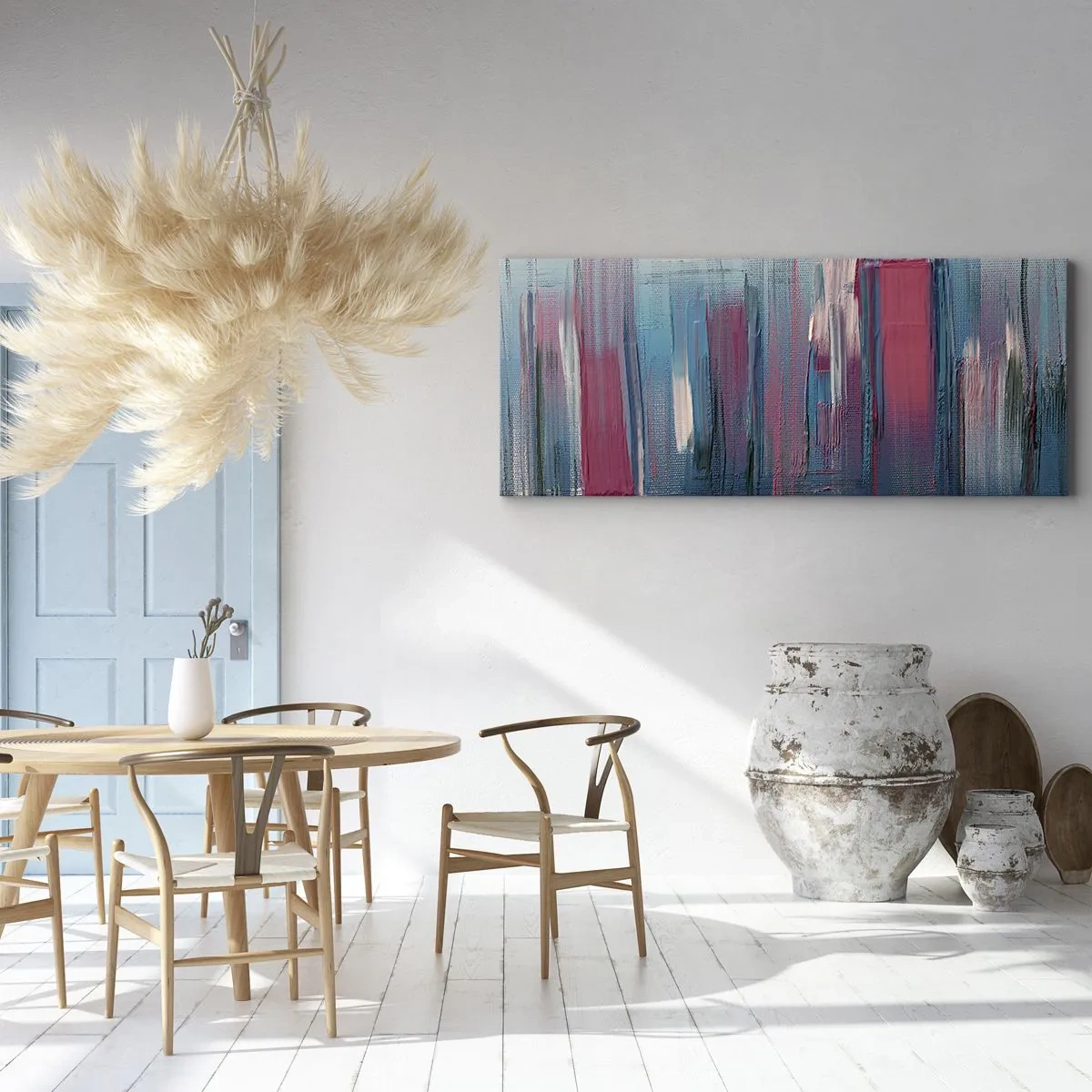 Vászonkép - Függőleges kompozíció kék és piros színekben - 140x50 cm