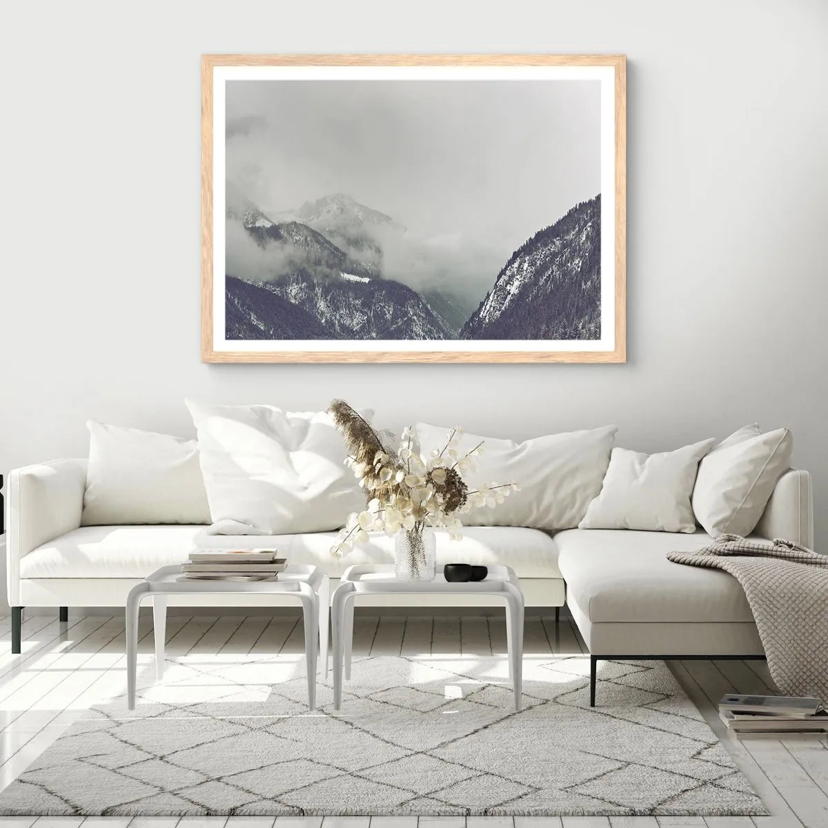 Poszter világos tölgy keretben - Ködös völgy - 91x61 cm