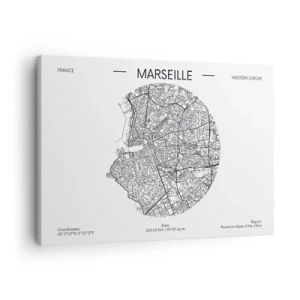 Vászonkép - Marseille térképe minimalista stílusban - 70x50cm - Marseille anatómiája - Modern fali dekoráció nappalihoz és hálószobához ARTTOR