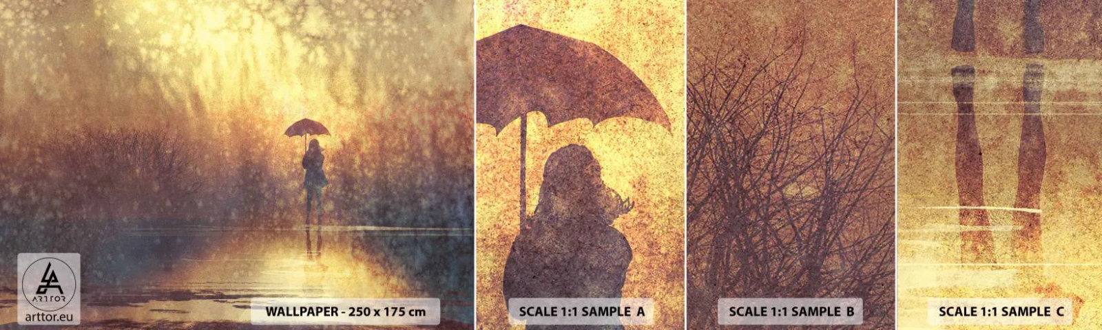 Fotótapéta Minta Öntapadós Deluxe Sticker - Érzem, hogy valaki engem néz - Absztrakció, Nő, Sétálj az esőben - 100x30 cm