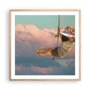 Poszter világos tölgy keretben - Szórakozás a fellegekben - 60x60 cm