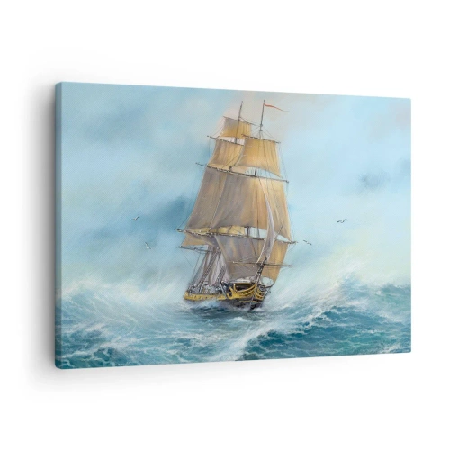 Vászonkép - Vitorlás hajó viharos tengeren - 70x50cm - A hullámok hullámzása - Modern fali dekoráció nappalihoz és hálószobához ARTTOR