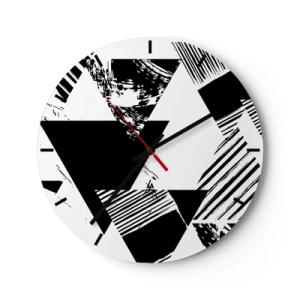 Falióra, Óra - Fekete-fehér geometrikus kompozíció háromszögekkel - 30x30cm - Háromszögek esője - Modern fali dekoráció nappalihoz, konyhához és hálószobához ARTTOR