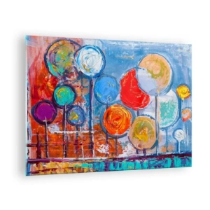 Üveg kép - Színes, absztrakt fák festve az égre - 70x50cm - Csodák a boton - Modern fali dekoráció nappalihoz és hálószobához ARTTOR