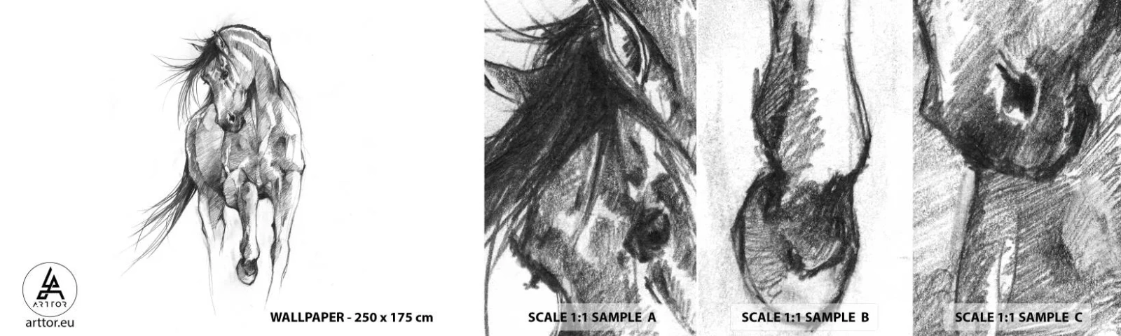 Fotótapéta Minta Standard Eco - Kecses ügetésben - Ló, Grafika, Állatok - 100x30 cm