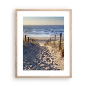 Poszter világos tölgy keretben - A tenger hangja, a madarak éneke, egy vad tengerpart a fű között... - 40x50 cm