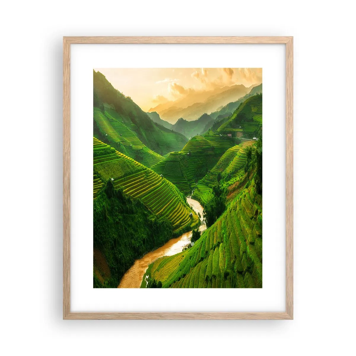 Poszter világos tölgy keretben - Vietnámi völgy - 40x50 cm