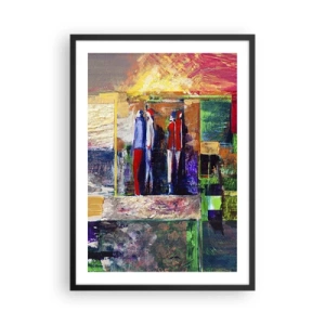 Poszter fehér keretben - Színes absztrakció alakok sziluettjeivel és intenzív színekkel - 50x70cm - Kapcsolatok és érzelmek - Modern fali dekoráció nappalihoz és hálószobához ARTTOR