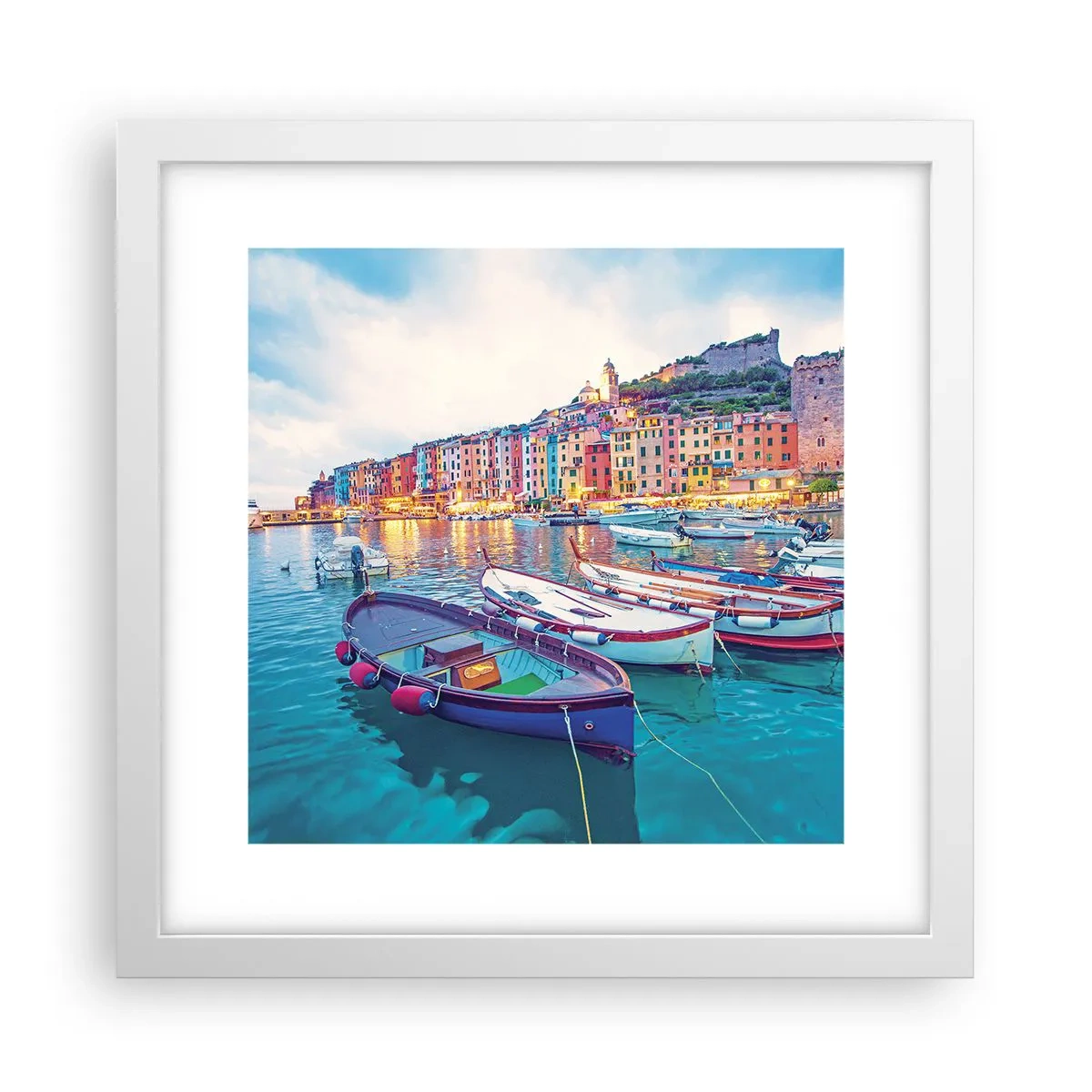 Poszter fekete keretben - Színes este a kikötőben - 30x30 cm