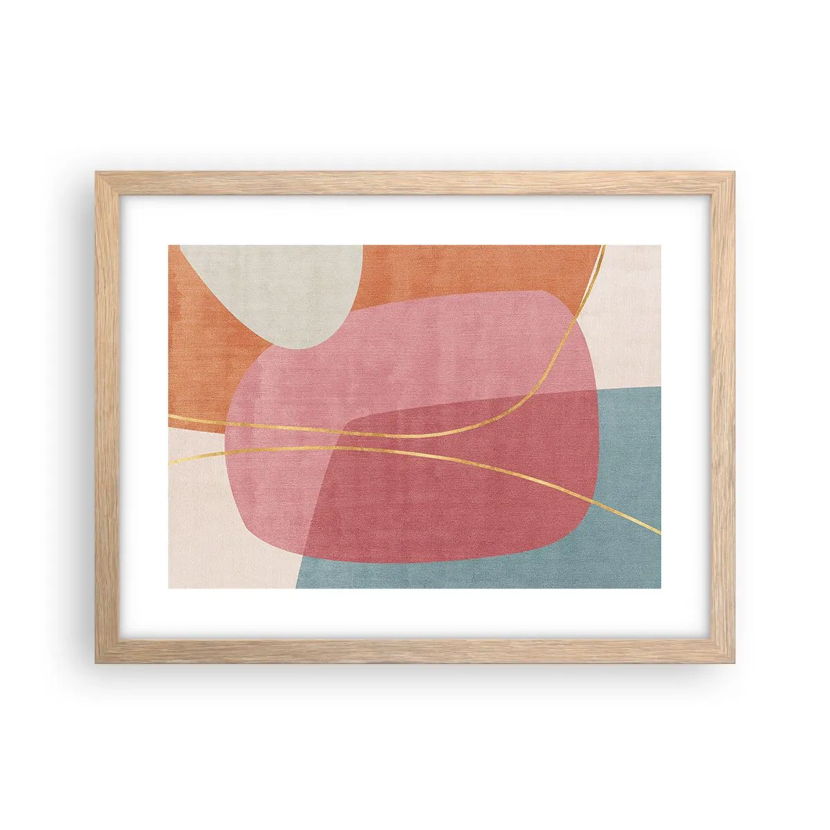 Poszter világos tölgy keretben - Pasztell kompozíció aranyszálakkal - 40x30 cm