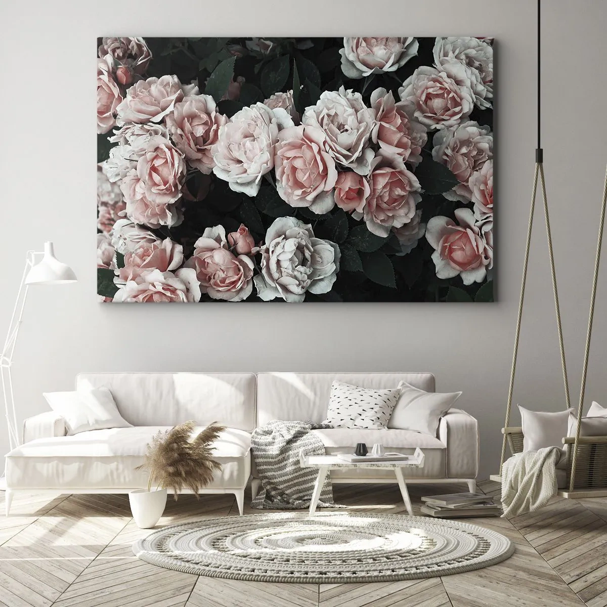 Vászonkép - Rózsaszín rózsák sötét háttéren, finom kompozícióban - 70x50cm - Rózsaszín ansamble - Modern fali dekoráció nappalihoz és hálószobához ARTTOR