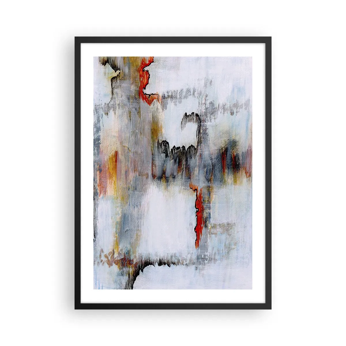 Poszter fehér keretben - Absztrakt kompozíció szürke és piros árnyalatokkal. - 50x70cm - Egy bottal a vízen - Modern fali dekoráció nappalihoz és hálószobához ARTTOR