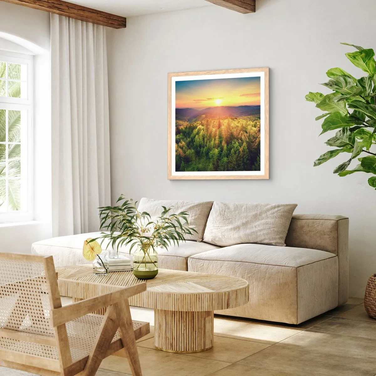 Poszter világos tölgy keretben - Hegytetők és csúcsok - 60x60 cm