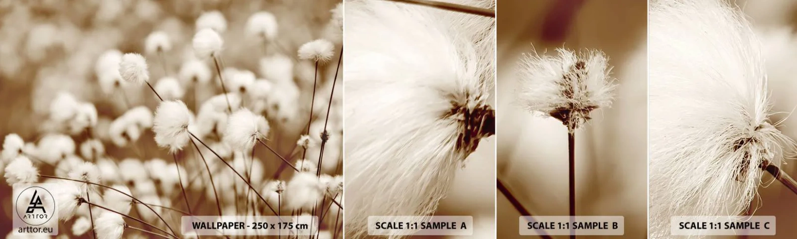 Fotótapéta Minta Öntapadós Deluxe Sticker - Bolyhos termés - Pamut Virág, Virág, Cotton Twig - 100x30 cm