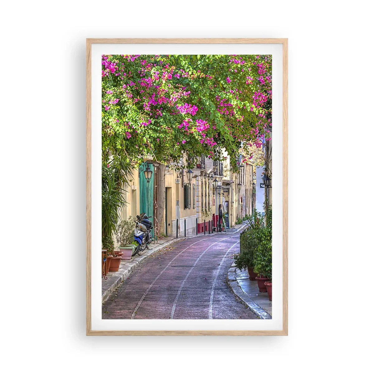 Poszter világos tölgy keretben - Virágzó sikátor - 61x91 cm