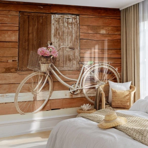 Fotótapéta Standard Eco - Mindjárt jövök - Kerékpár, Virágok, Faház - 250x175 cm