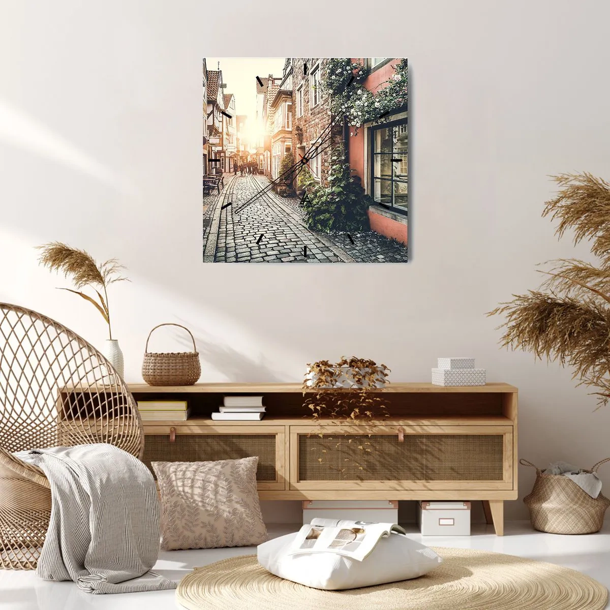 Falióra, Óra - Rózsa sikátor rózsaszín fényben - 30x30 cm