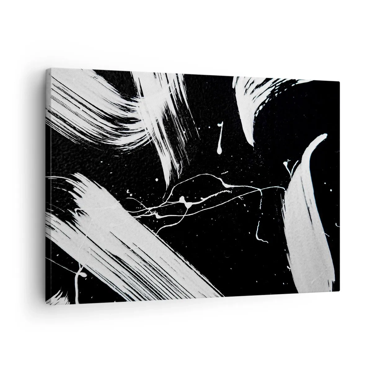 Vászonkép - Absztrakt fehér ecsetvonások fekete háttéren - 70x50cm - Megtöri a sötétséget - Modern fali dekoráció nappalihoz és hálószobához ARTTOR
