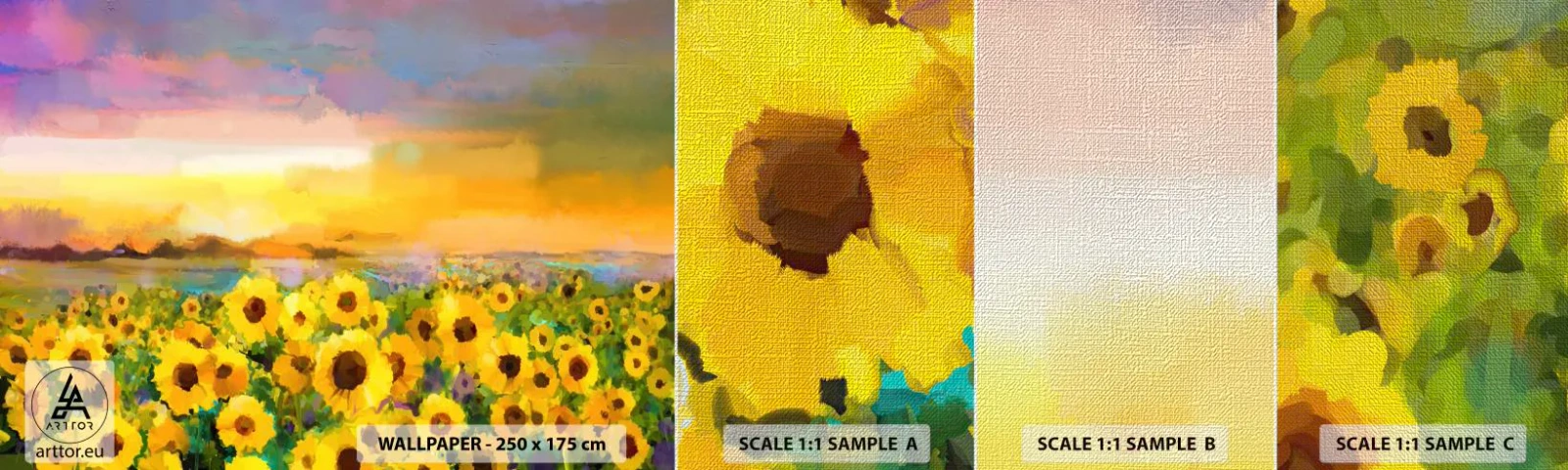 Fotótapéta Minta Premium Canvas - A nap maga szállt le a földre - Napraforgó mező, napraforgó, Természet - 100x30 cm