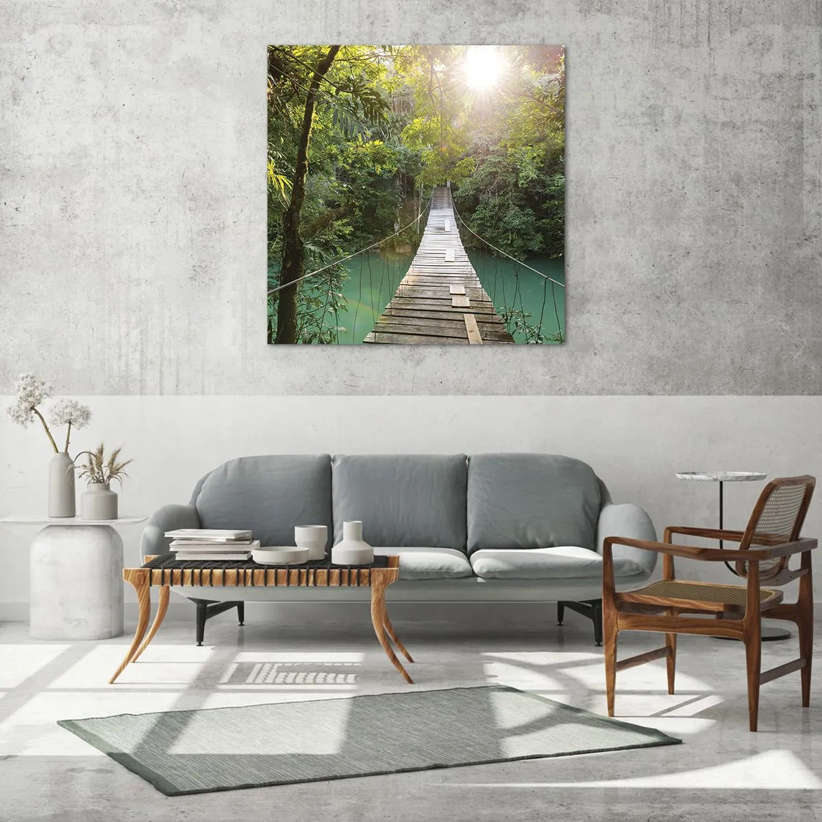 Üveg kép - Az azúrkék vízen át az azúrkék erdőbe - 70x70 cm