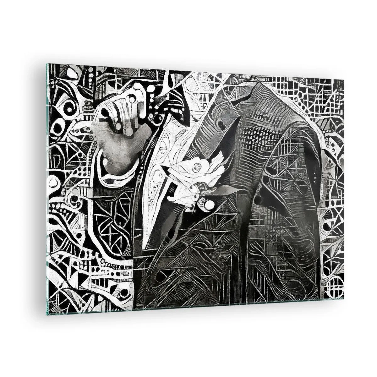 Üveg kép - Fekete-fehér absztrakció geometrikus mintákkal - 70x50cm - Csak látszólag öreg ember - Modern fali dekoráció nappalihoz és hálószobához ARTTOR