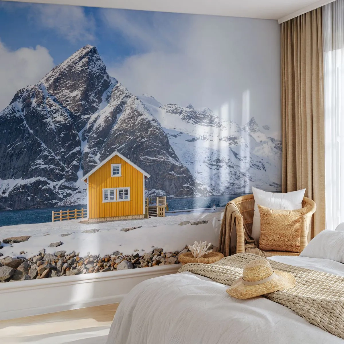 Fotótapéta Premium Sand - Skandináv nyaralás - Téli, Alpok, Hegyek - 100x70 cm