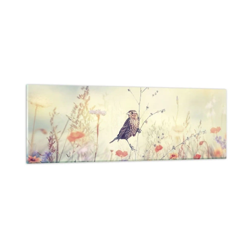 Üveg kép - Madárportré egy réttel a háttérben - 90x30 cm