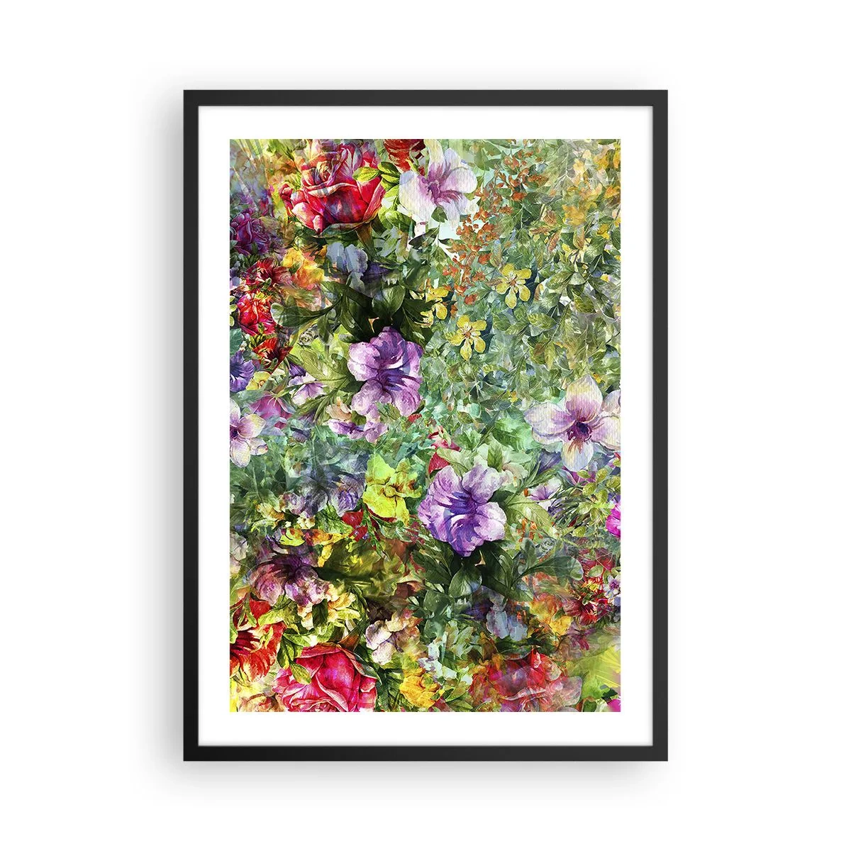 Poszter fehér keretben - Színes virágkompozíció - 50x70cm - Virágokban a vesztünk - Modern fali dekoráció nappalihoz és hálószobához ARTTOR