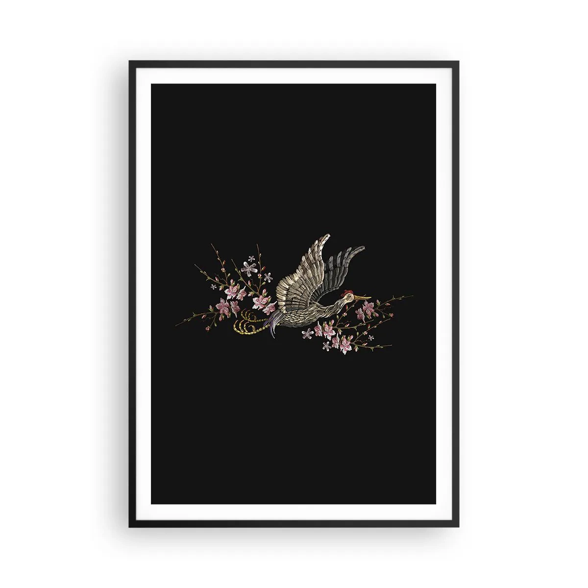 Poszter fehér keretben - Egzotikus hímzett madár - 70x100 cm