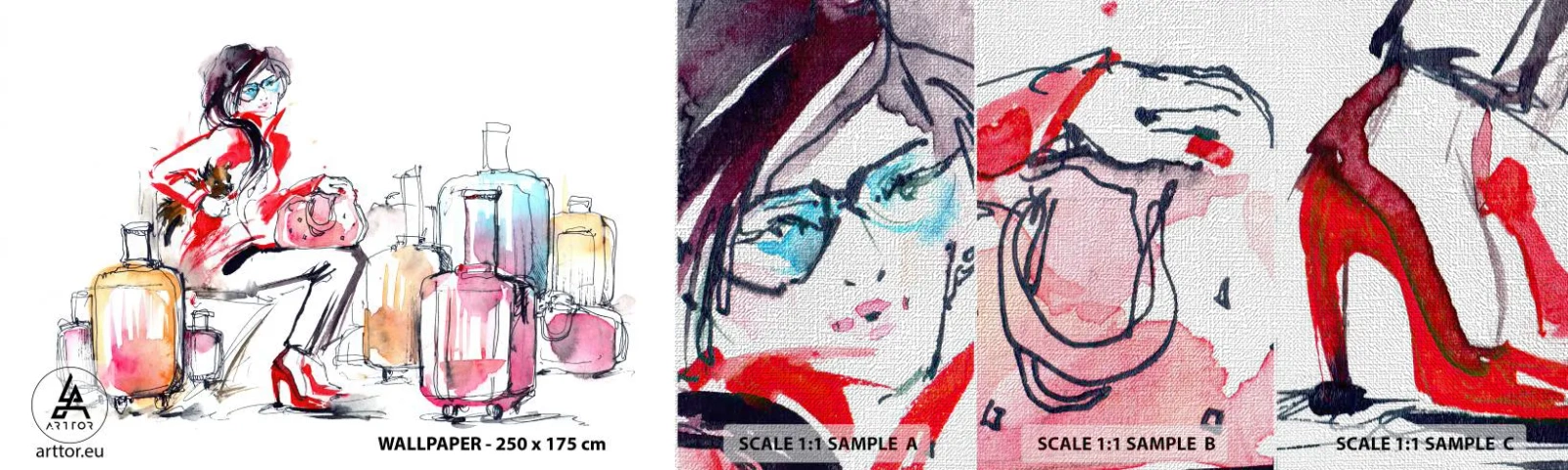 Fotótapéta Minta Premium Canvas - Üljünk le az utazás előtt - Nő, Utazás, Bőrönd - 100x30 cm