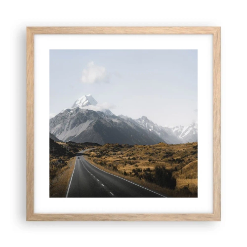 Poszter világos tölgy keretben - Út a hegyek szívébe - 40x40 cm
