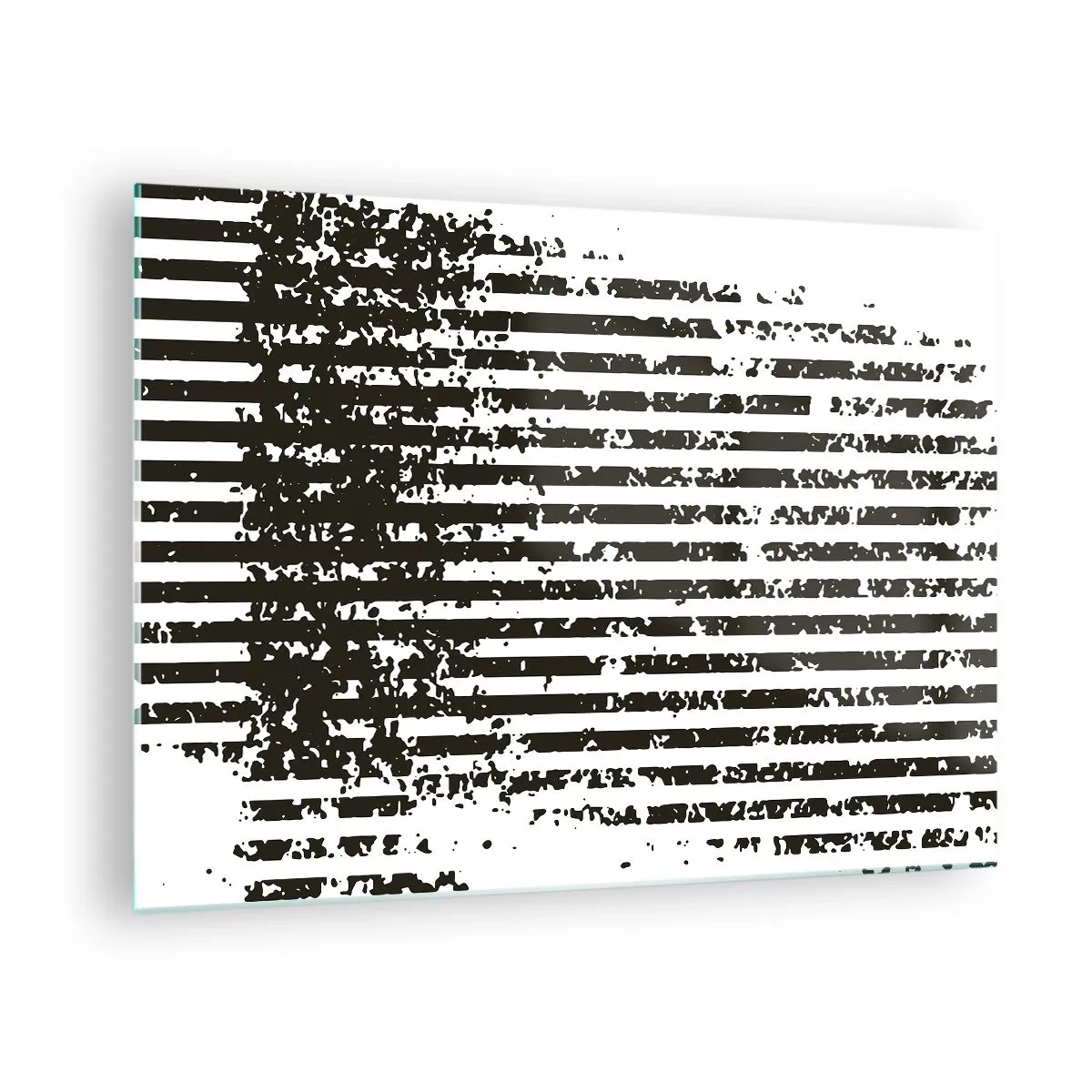 Üveg kép - Fekete-fehér vízszintes vonalak zaj- és kopáshatásokkal - 70x50cm - Ritmus és zaj - Modern fali dekoráció nappalihoz és hálószobához ARTTOR
